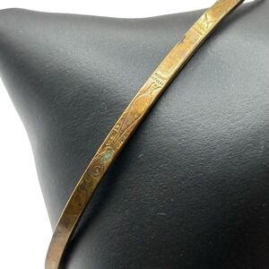 Antique Thin Brass Bangle Bracelet Dainty Signed E. Plate Embellished Design VTG